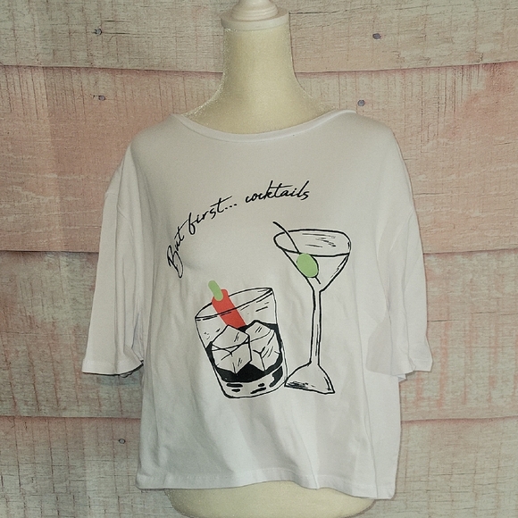 Boohoo Tops - Boohoo Plus But First Cocktails Baby Tee